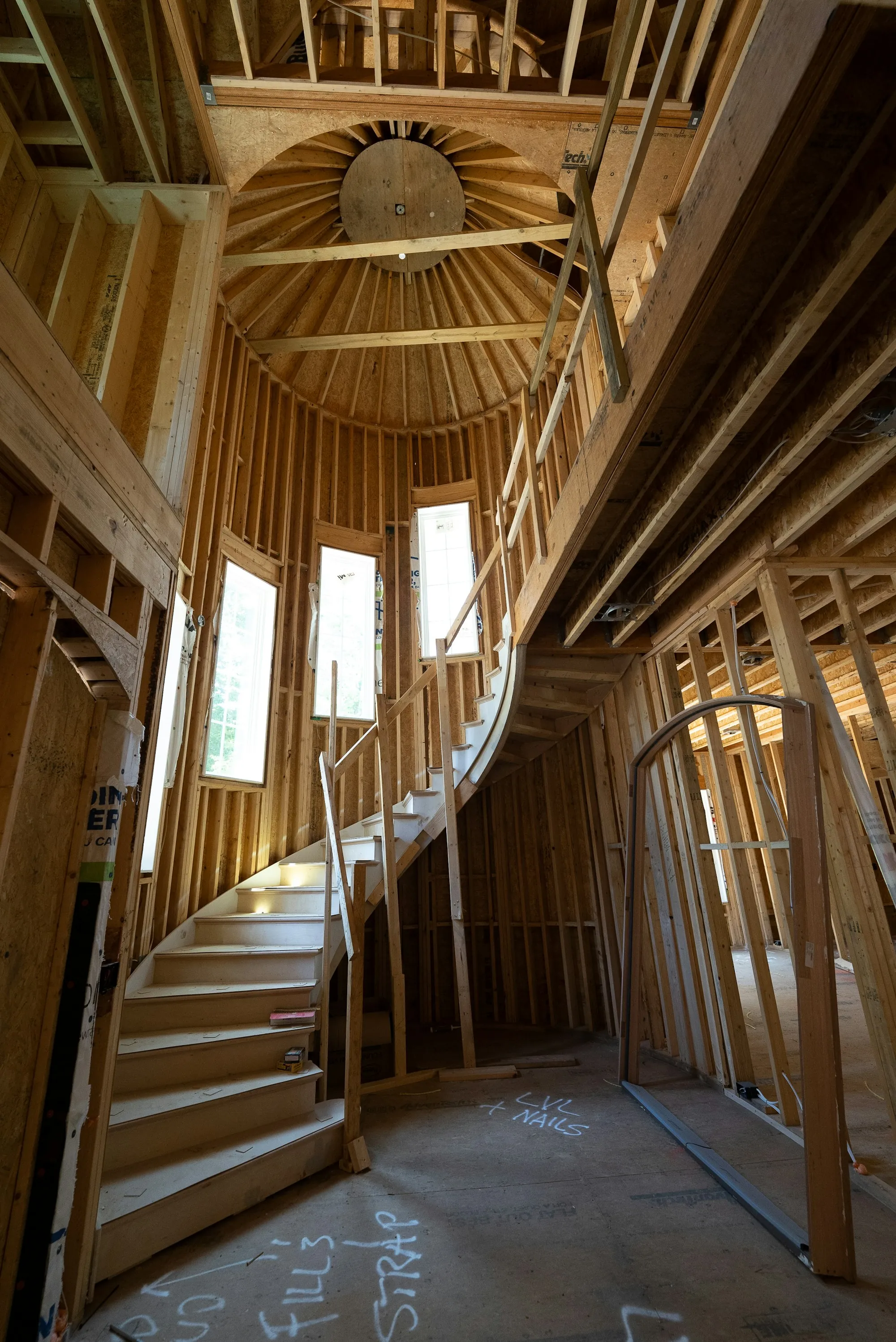 Interior framing exposed during a whole-house renovation